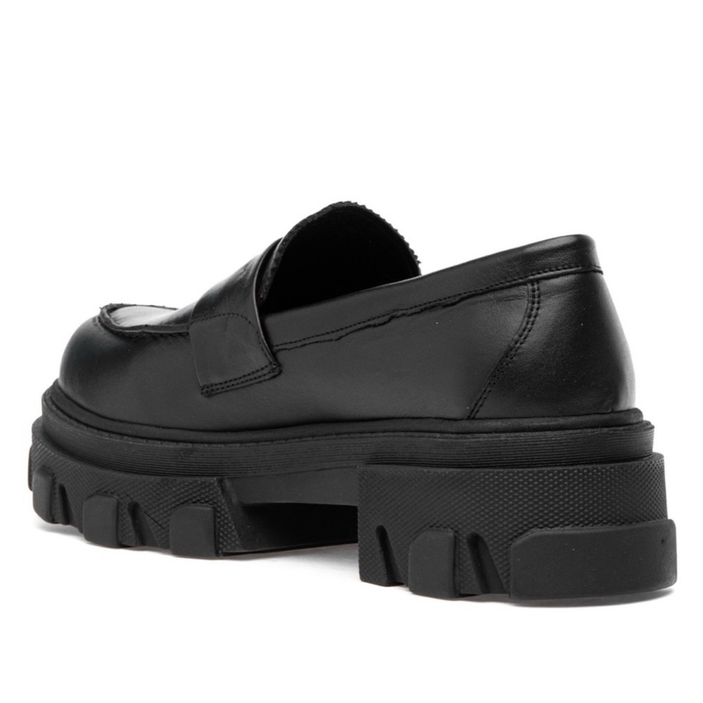 Silent D Coralie Chunky Lug Sole Black Leather Loafers - Picture 3 of 10